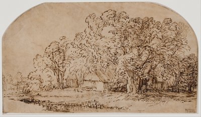 Landscape with Cottages under Tall Trees by Rembrandt van Rijn